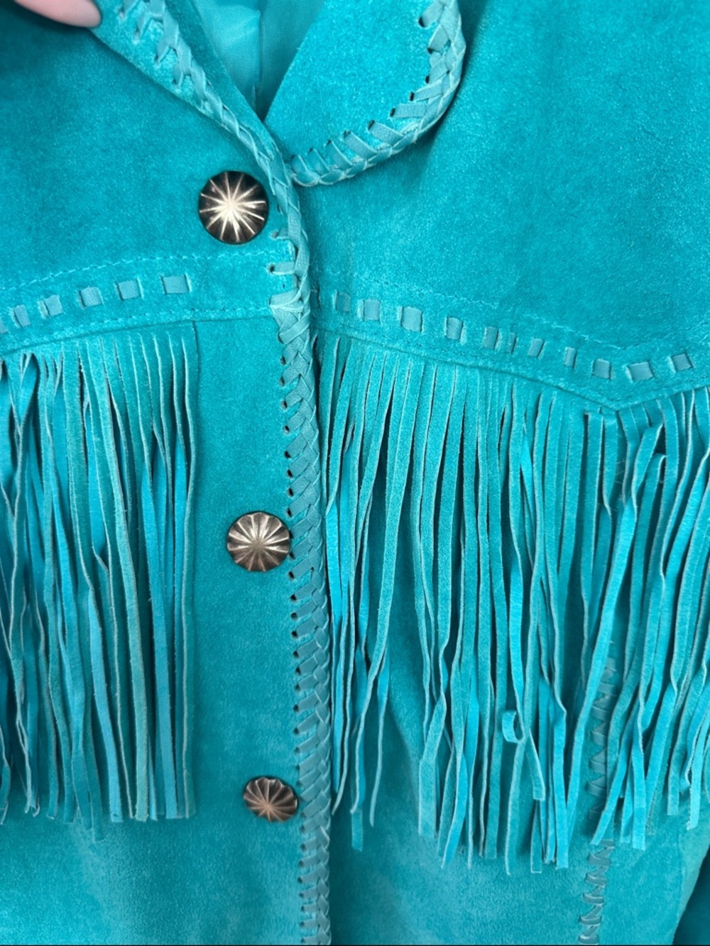 Scully Teal Suede Leather Fringe Western Jacket - Picture 15 of 16